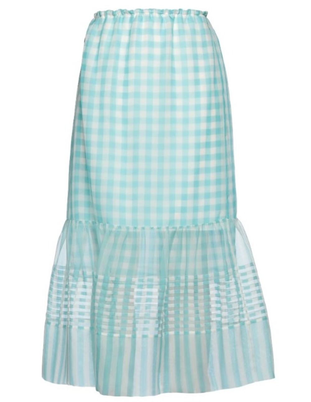 Sportmax Adelchi Silk Midi Skirt in Sky Blue Gingham